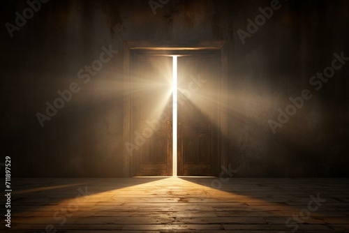 door opening revealing light. Generative AI photo