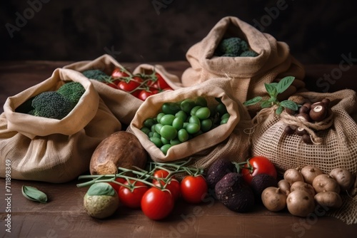 vegetables and fruits on bags