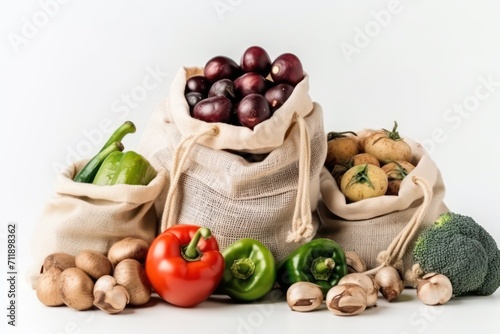 fresh vegetables on a bags white background