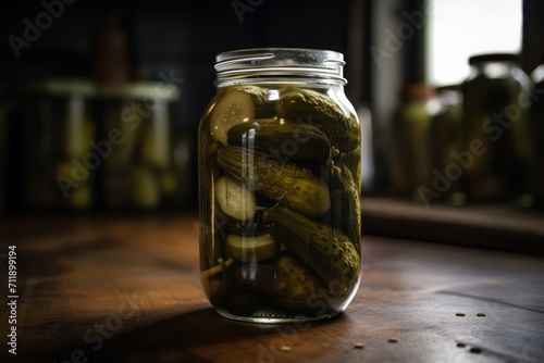 pickled cucumbers in glass jar photo