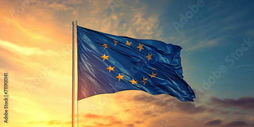 European Union Flag in the Sunset Breeze
