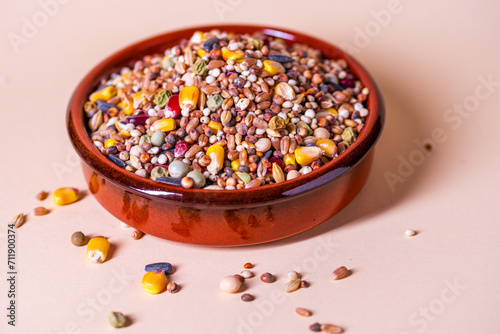 Assorted bird seed, feed for racing pigeons