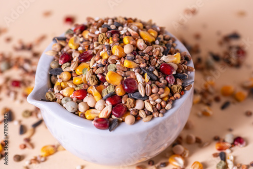 Assorted bird seed, feed for racing pigeons