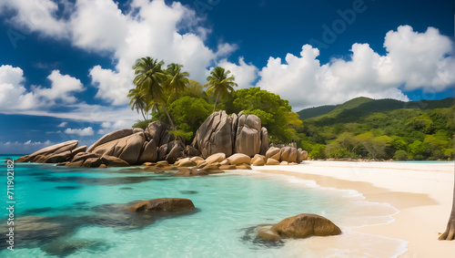 Magnificent sunny beach in Seychelles tourism idyllic