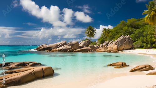 Magnificent sunny beach in Seychelles coastline
