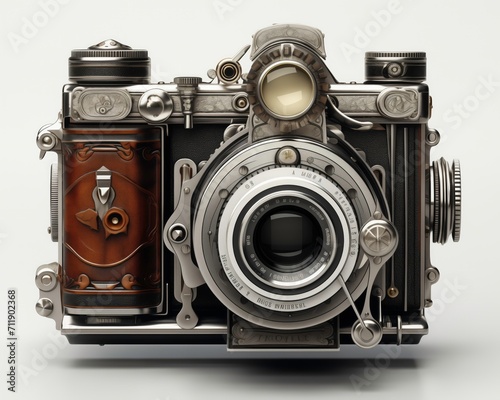 Retro antique vintage camera isolated on whiteRetro antique vintage camera isolated on white photo