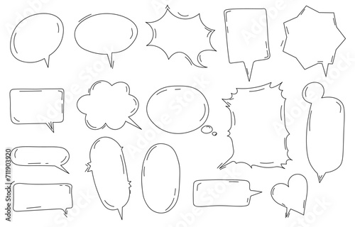 Speech bubbles sketch set. Template for comics. Communication and interaction. Blank and empty space for text. Dialogue and chat. Linear flat vector collection isolated on white background