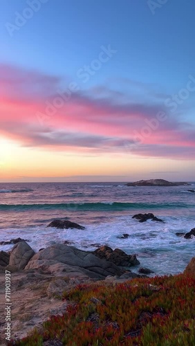 Beautiful California Sunset over Pacific Ocean, Vertical Video