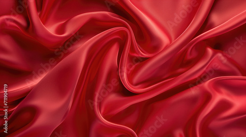 Red satin fabric draped in elegant folds, textile material with waves and curves. Red texture background. Generative ai.