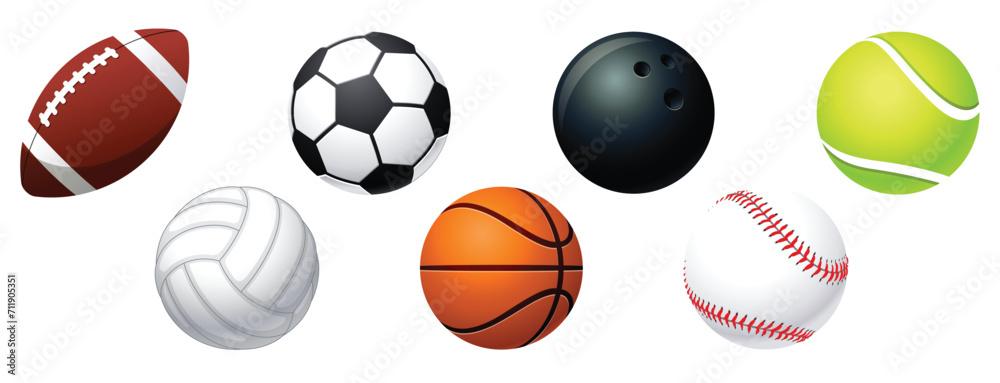various realistic american sports balls set