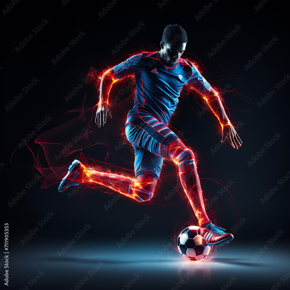 Soccer player in the movement with the ball, ai generated
Soccer player in the movement with the ball, ai generated