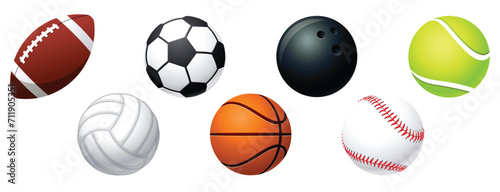 various realistic american sports balls set photo