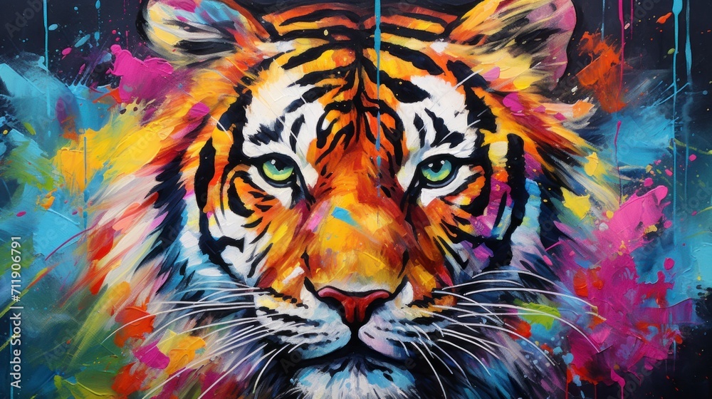 beautiful painting of a tiger with many bright colors beautiful painting of a tiger with many bright colors