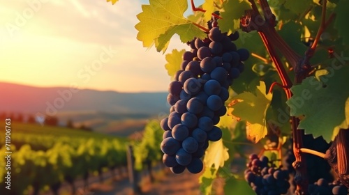 delicious grapes in a vineyard hanging