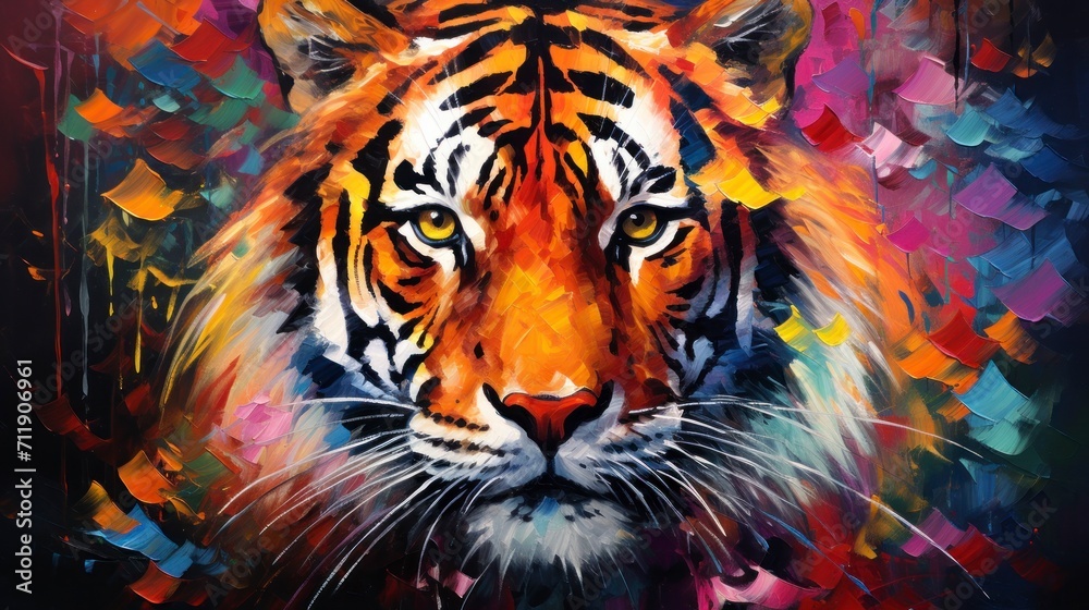 beautiful painting of a tiger with many colors