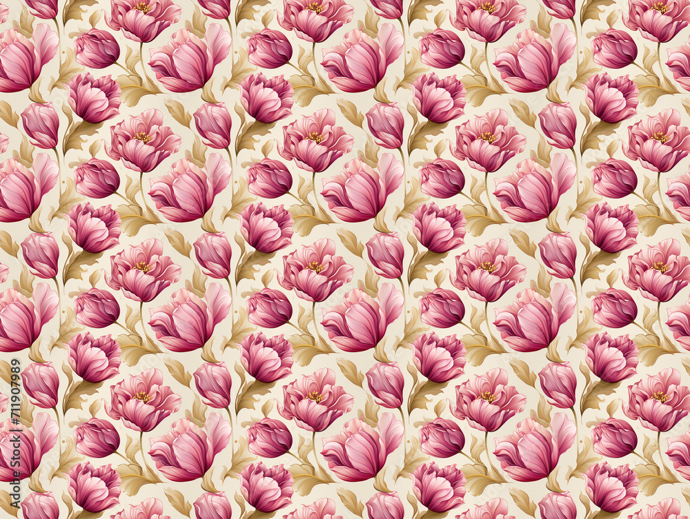 Barockes Tulpenmuster - edler Hintergrund Textur mit rosa Blüten als nahtlos endlos kachelbare Textur