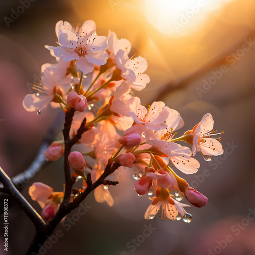 Almond flowers at sunset