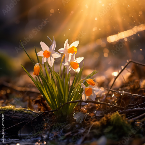 Almond flowers at sunset