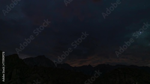 Milky Way Galaxy Stormy Clouds 24mm South Sky Pan R Mt Whitney Peaks Purple Sierra Nevada California USA Time Lapse photo