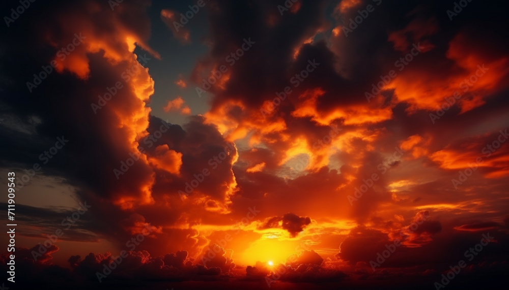 Vibrant sunset sky, nature beauty in a tranquil summer landscape generated by AI Vibrant sunset sky, nature beauty in a tranquil summer landscape generated by AI
