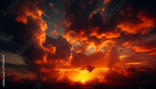 Vibrant sunset sky, nature beauty in a tranquil summer landscape generated by AI