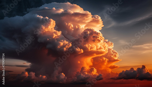 Fluffy clouds paint the sky with vibrant colors at sunset generated by AI