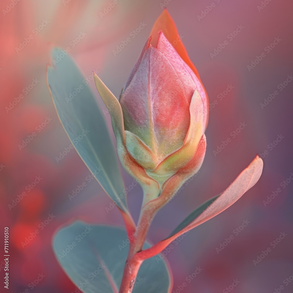 Fototapeta premium Eucalyptus flower bud in the morning light. Macro