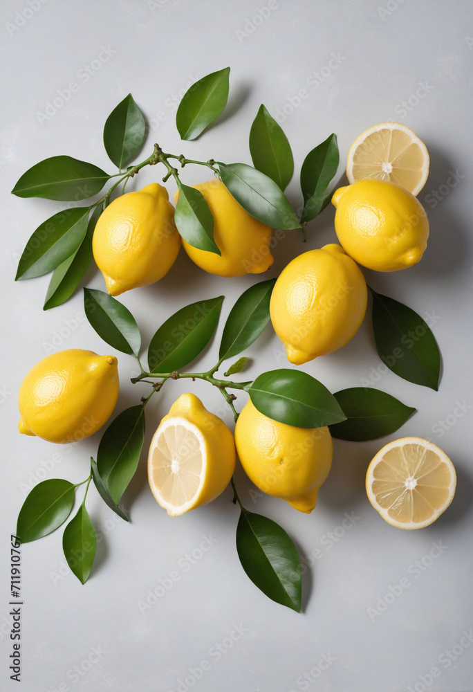 Lemons with leaves, isolated on background