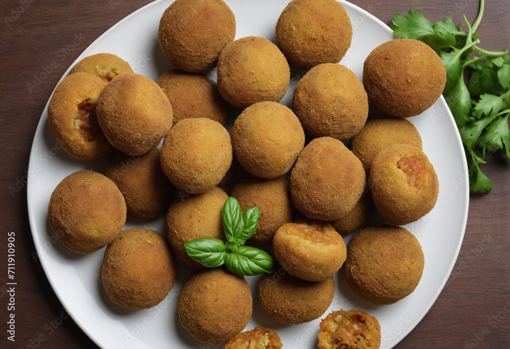 Close-up photo of mouthwatering Falafel balls served on a plate Close-up photo of mouthwatering Falafel balls served on a plate