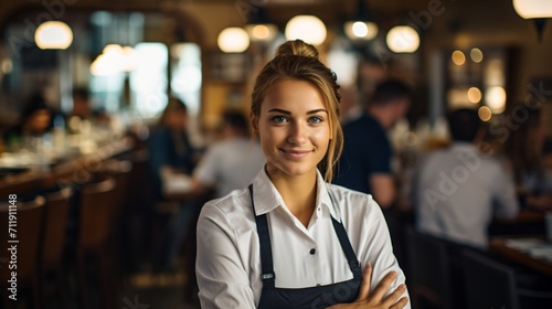 Portrait of a smiling waitress in a restaurant