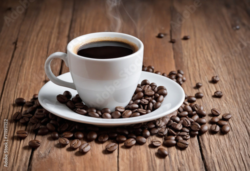 Wooden background with coffee beans