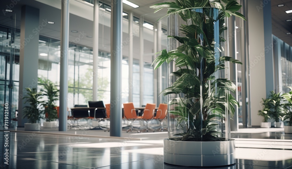 office lobby with green plants