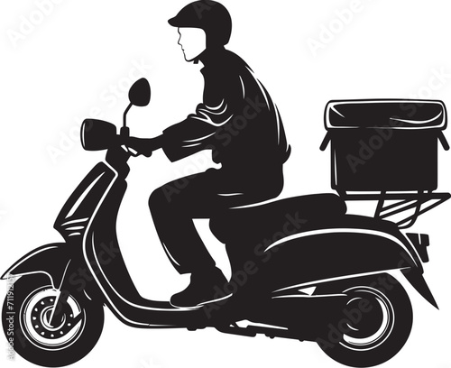 Flavor on Wheels Express Scooter Delivery Man Vector Logo 
