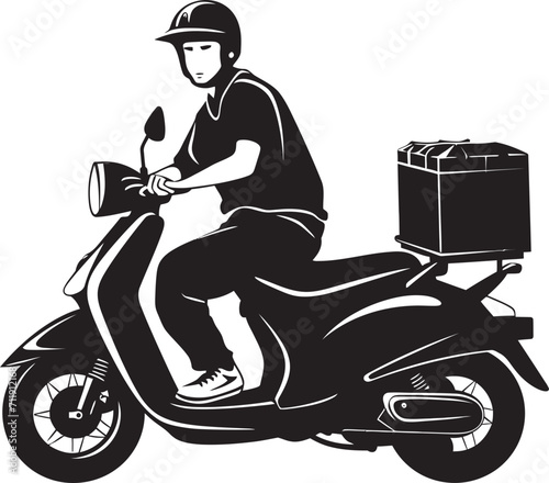 Fast Lane Feasts Flash Scooter Delivery Man Icon in Vector 