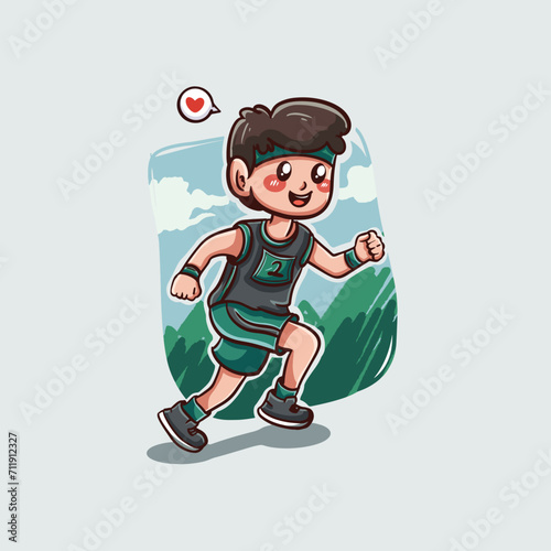 hand drawn cute little boy running 