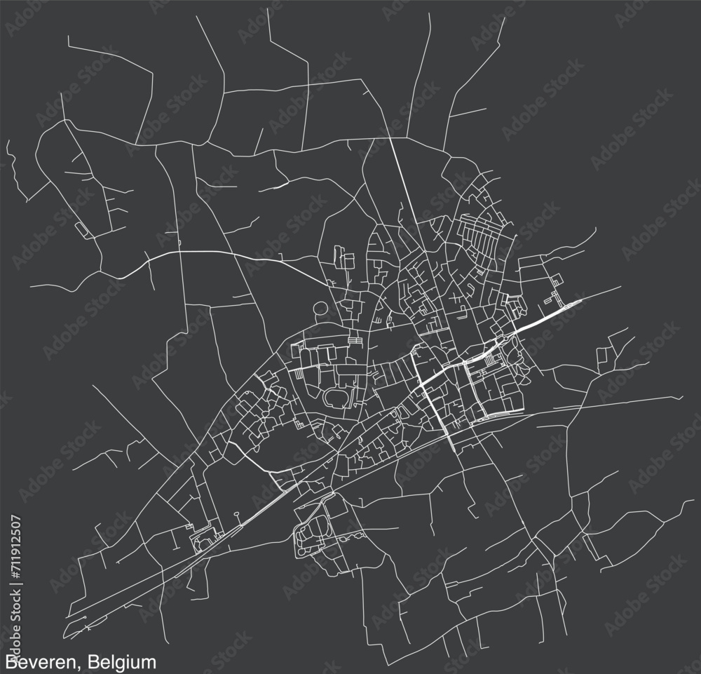 Detailed hand-drawn navigational urban street roads map of the BEVEREN CITY of the Belgian commune of BEVEREN, Belgium with vivid road lines and name tag on solid background