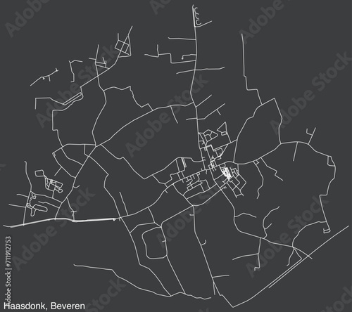 Detailed hand-drawn navigational urban street roads map of the HAASDONK SECTION of the Belgian municipality of BEVEREN, Belgium with vivid road lines and name tag on solid background