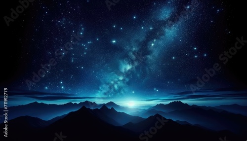 Starry Night Sky Over Mountain Range, Nature Background © Skyfe