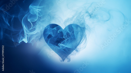 Blue heart-shaped smoke on a plain background. Copy space. Design element for Valentine's Day. 