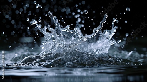 Ultra-realistic depiction of water colliding dynamically in mid-air  capturing the beauty of liquid motion  set against a striking black background.