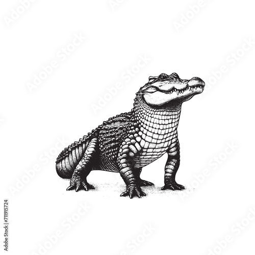 Hand Drawn Black   White Illustration of a Crocodile