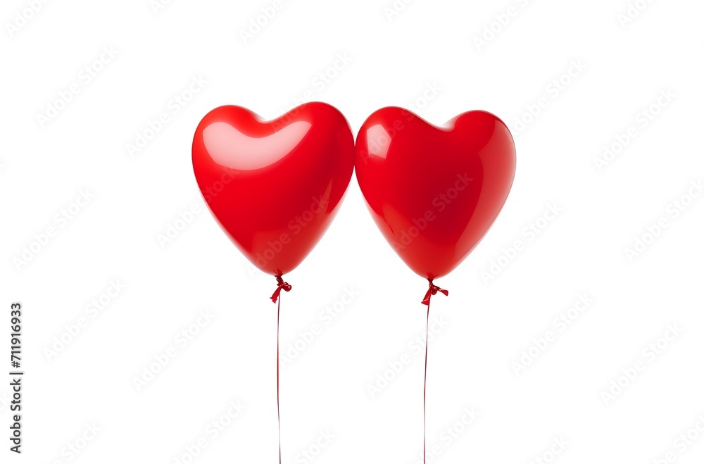Two red heart shaped balloons isolated on white background. Red heart balloons. Generative AI Two red heart shaped balloons isolated on white background. Red heart balloons. Generative AI