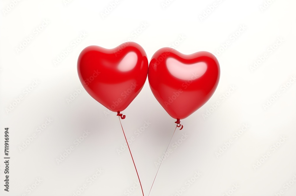 Two red heart shaped balloons isolated on white background. Red heart balloons. Generative AI