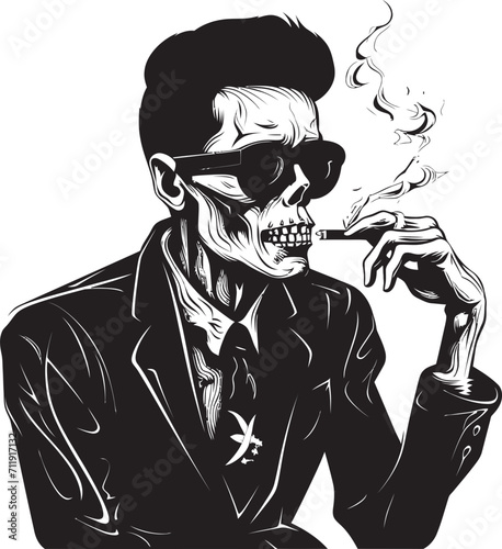 Sophisticated Stogie Badge Smoking Gentleman Skeleton Vector Logo for Elegant Branding 