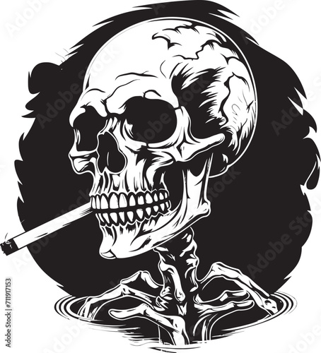Gentlemanly Smoke Crest Vector Design for Sophisticated Smoking Skeleton Icon 