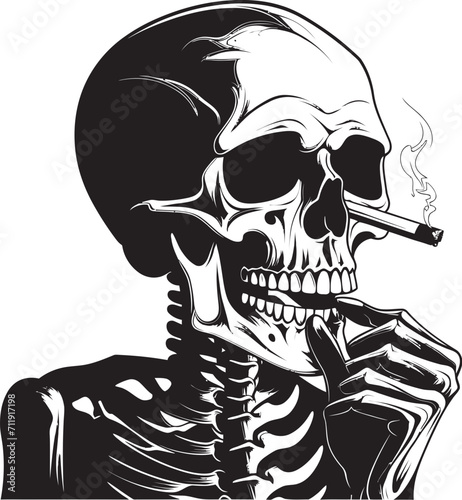 Classic Cigarette Badge Smoking Skeleton Vector Logo for Timeless Panache 
