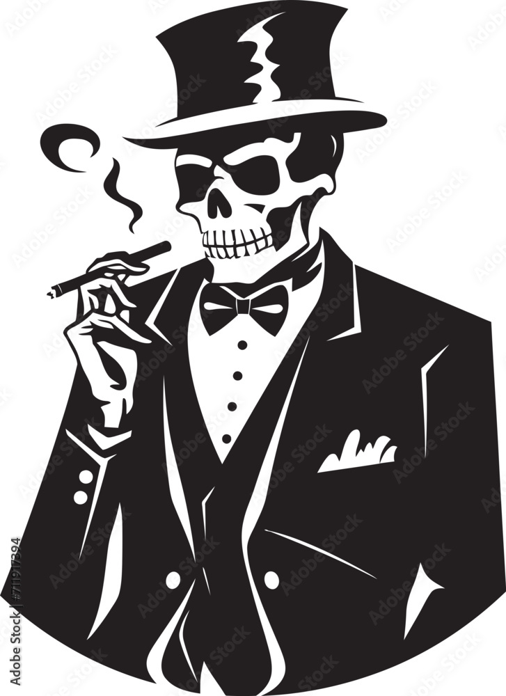 Cigar Connoisseur Crest Vector Design for Smoking Skeleton Icon with Sophistication 