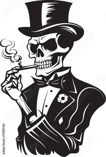 Gentlemanly Smoke Crest Vector Design for Sophisticated Smoking Skeleton Icon 