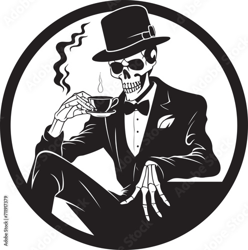 Distinguished Drifter Badge Vector Design for Smoking Gentleman Skeleton Icon 