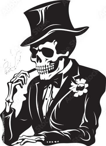 Smoky Swagger Insignia Vector Design for Gentleman Skeleton Icon with Style 